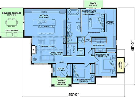 Contemporary, Country, Craftsman, Farmhouse, New American, Ranch House Plan 81896 with 3 Beds, 2 Baths First Level Plan
