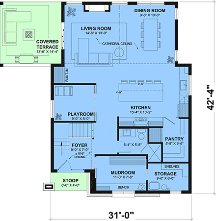 Contemporary, Farmhouse, French Country, Modern House Plan 81899 with 3 Beds, 2 Baths First Level Plan