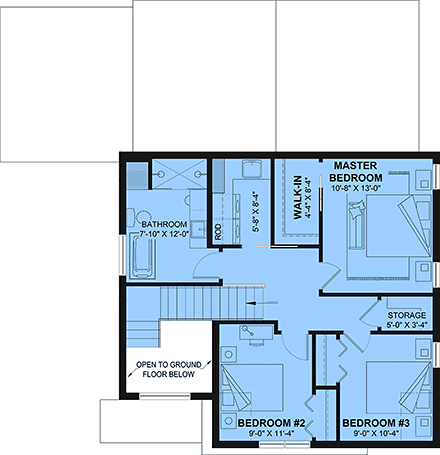 Contemporary, Farmhouse, French Country, Modern House Plan 81899 with 3 Beds, 2 Baths Second Level Plan