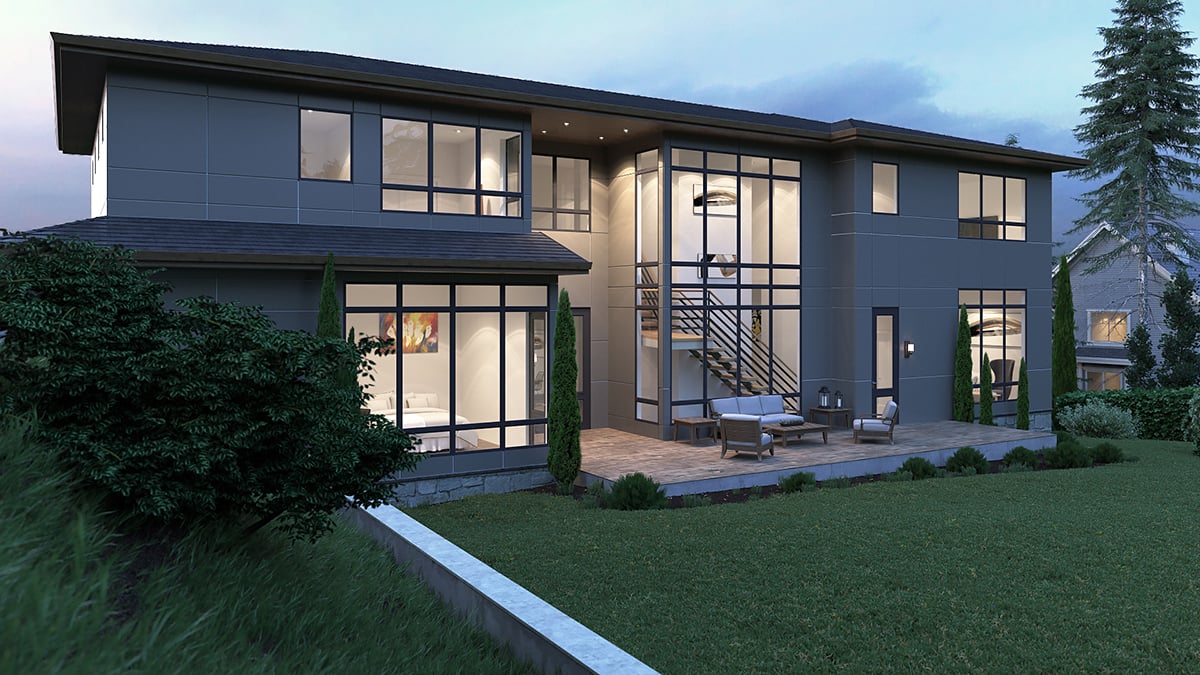 Contemporary, Modern House Plan 81902 with 5 Beds, 6 Baths, 3 Car Garage Rear Elevation