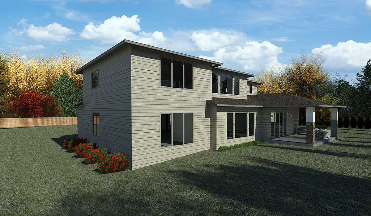 Contemporary, Modern Plan with 4072 Sq. Ft., 5 Bedrooms, 4 Bathrooms, 3 Car Garage Rear Elevation