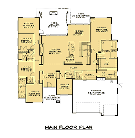 Contemporary, Modern House Plan 81906 with 4 Beds, 4 Baths, 3 Car Garage First Level Plan