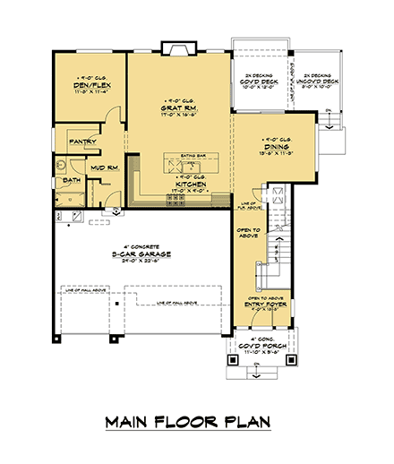 Craftsman, Farmhouse House Plan 81907 with 4 Beds, 3 Baths, 3 Car Garage First Level Plan