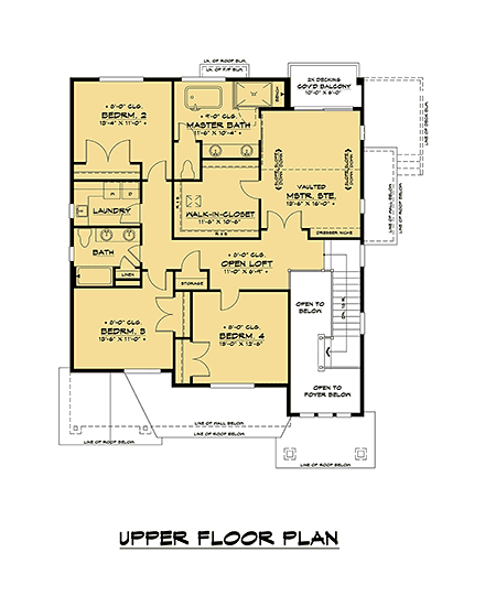 Craftsman, Farmhouse House Plan 81907 with 4 Beds, 3 Baths, 3 Car Garage Second Level Plan