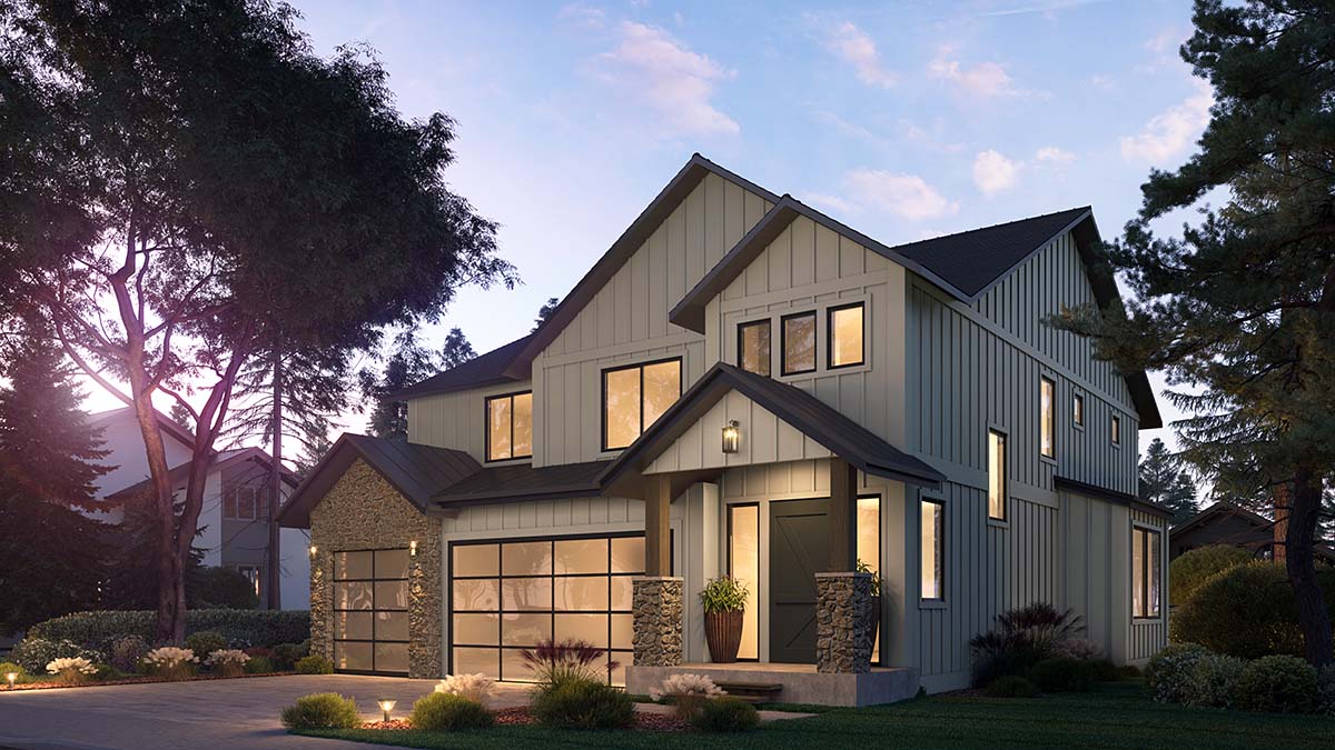 Craftsman, Farmhouse Plan with 2641 Sq. Ft., 4 Bedrooms, 3 Bathrooms, 3 Car Garage Picture 2
