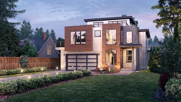 Contemporary, Modern House Plan 81908 with 5 Beds, 4 Baths, 2 Car Garage Elevation