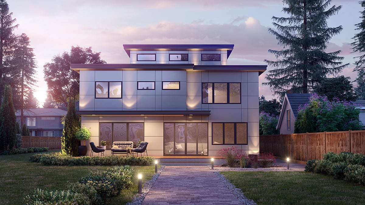 Contemporary, Modern Plan with 4329 Sq. Ft., 5 Bedrooms, 4 Bathrooms, 2 Car Garage Rear Elevation
