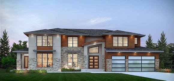 Contemporary, Modern, Prairie House Plan 81909 with 4 Beds, 6 Baths, 3 Car Garage Elevation