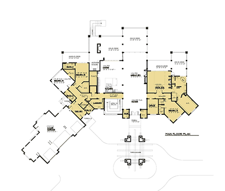 Craftsman, Log House Plan 81916 with 5 Beds, 9 Baths, 4 Car Garage First Level Plan