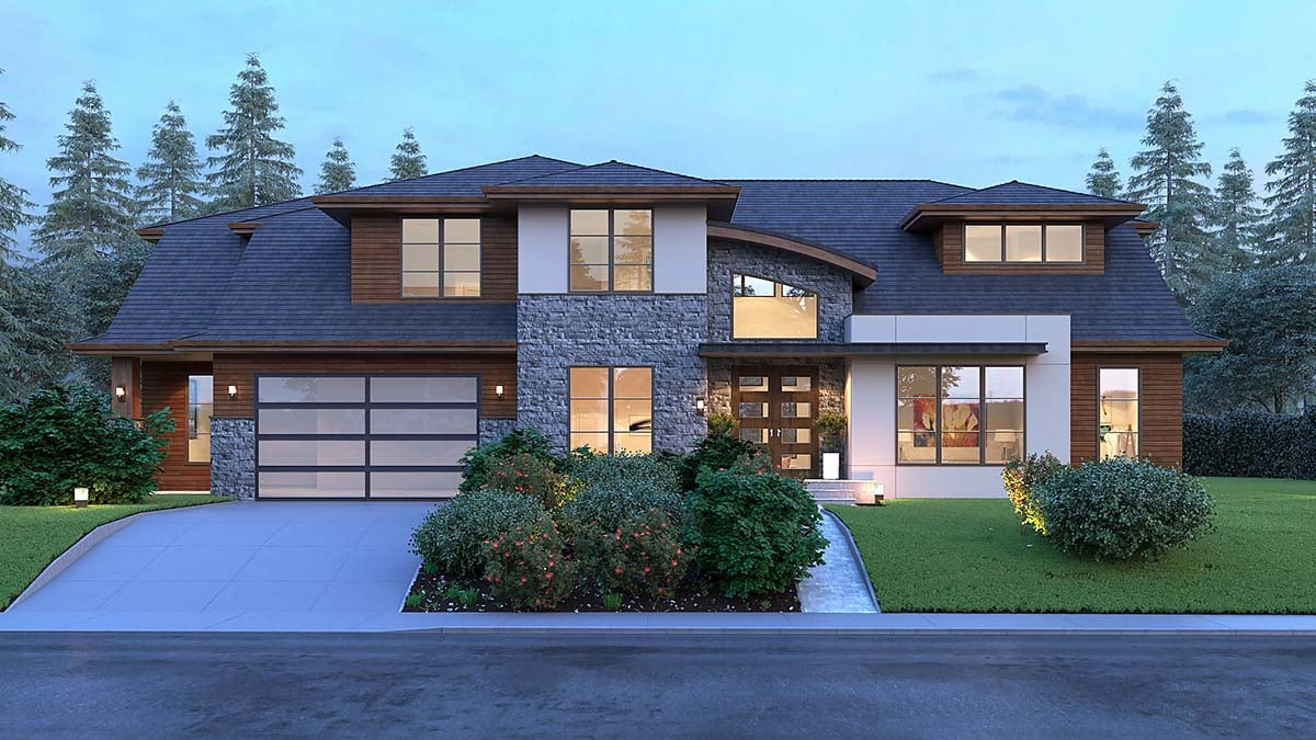 Contemporary, Modern Plan with 3809 Sq. Ft., 4 Bedrooms, 4 Bathrooms, 2 Car Garage Elevation