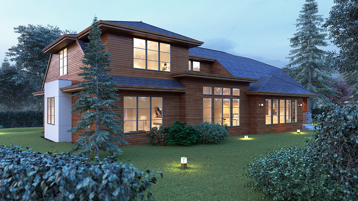 Contemporary, Modern Plan with 3809 Sq. Ft., 4 Bedrooms, 4 Bathrooms, 2 Car Garage Rear Elevation