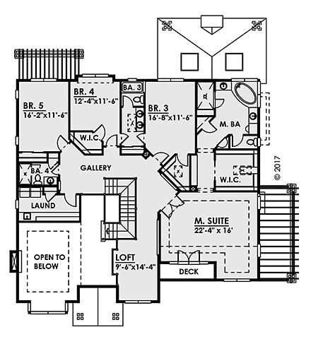 Contemporary, Craftsman, Log House Plan 81918 with 5 Beds, 6 Baths, 3 Car Garage Second Level Plan