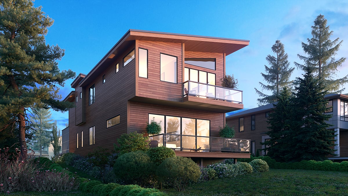 Contemporary, Modern Plan with 2647 Sq. Ft., 3 Bedrooms, 4 Bathrooms, 2 Car Garage Rear Elevation