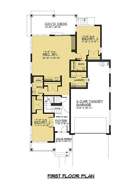 Modern House Plan 81920 with 4 Beds, 4 Baths, 3 Car Garage First Level Plan