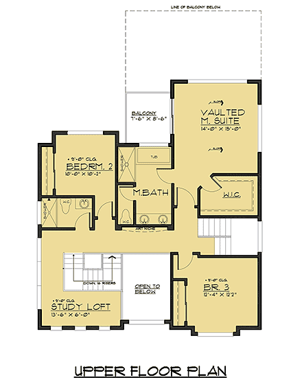 Modern House Plan 81921 with 4 Beds, 4 Baths, 2 Car Garage Second Level Plan