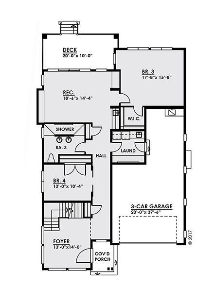 Contemporary, Modern House Plan 81925 with 4 Beds, 3 Baths, 3 Car Garage First Level Plan
