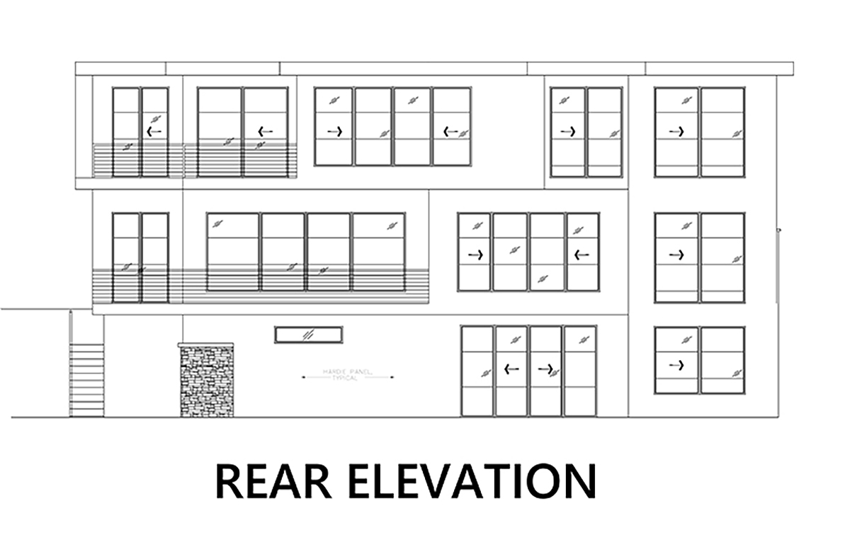 Modern Plan with 4258 Sq. Ft., 4 Bedrooms, 5 Bathrooms, 2 Car Garage Rear Elevation