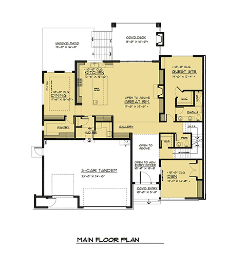 Contemporary, Modern, Prairie House Plan 81929 with 5 Beds, 6 Baths, 3 Car Garage First Level Plan