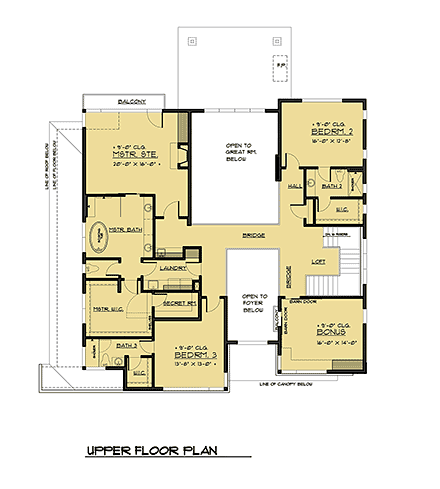 Contemporary, Modern, Prairie House Plan 81929 with 5 Beds, 6 Baths, 3 Car Garage Second Level Plan