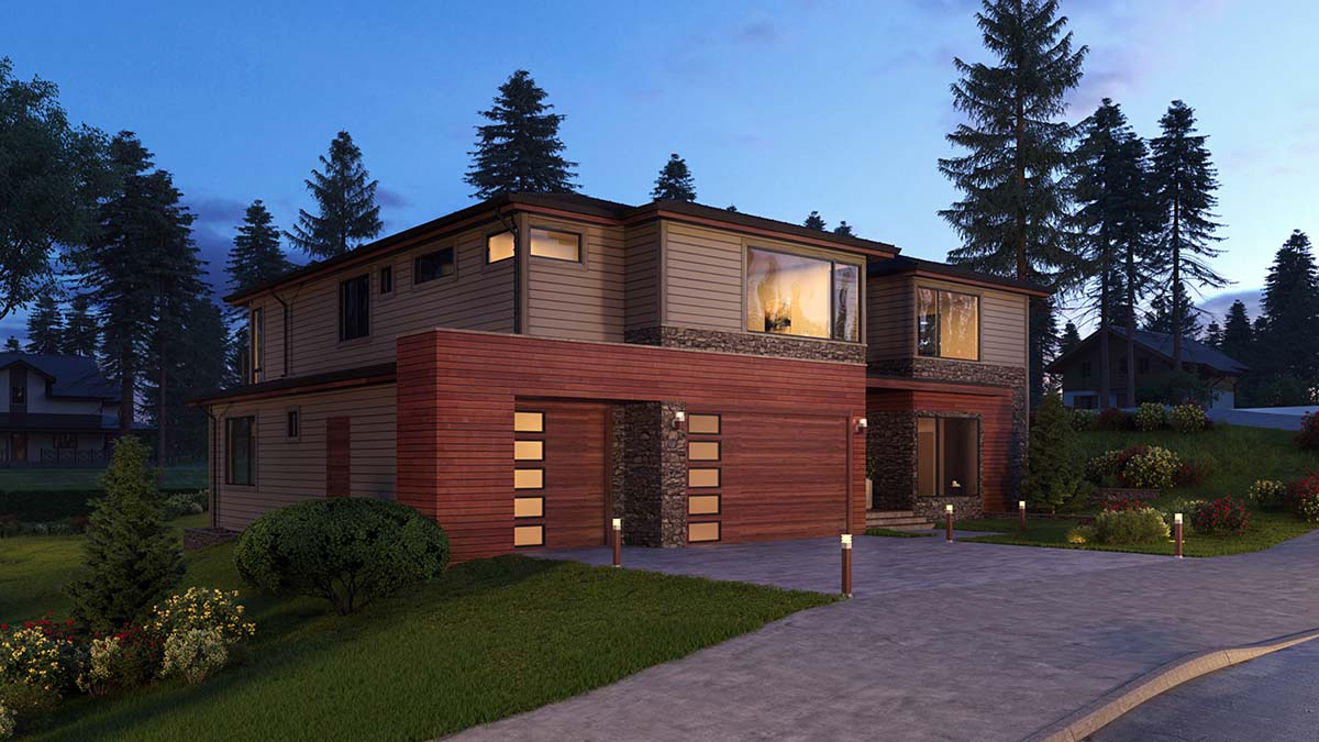Contemporary, Modern, Prairie Style Plan with 6300 Sq. Ft., 5 Bedrooms, 6 Bathrooms, 3 Car Garage Picture 2