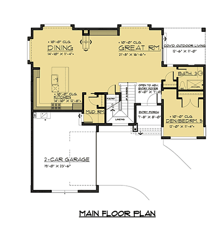 Contemporary, Modern House Plan 81930 with 4 Beds, 3 Baths, 2 Car Garage First Level Plan