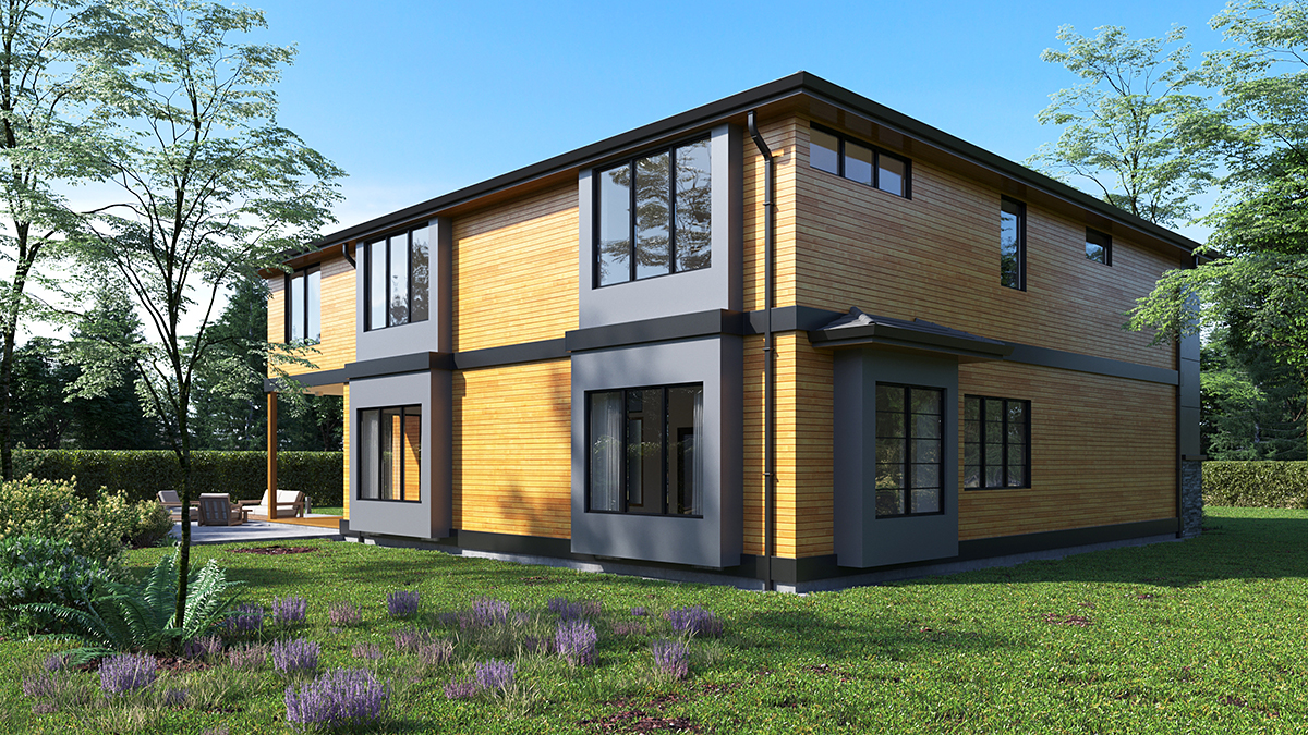 Contemporary, Modern Plan with 3123 Sq. Ft., 4 Bedrooms, 3 Bathrooms, 2 Car Garage Rear Elevation