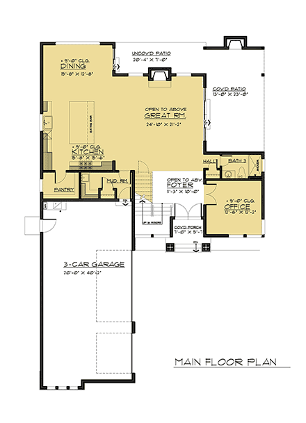 Contemporary, Modern House Plan 81932 with 4 Beds, 3 Baths, 3 Car Garage First Level Plan