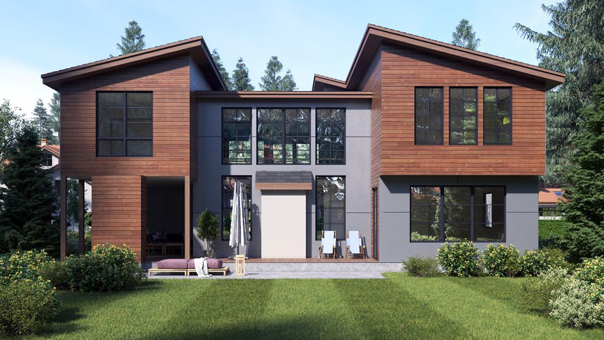 Contemporary, Modern Plan with 3398 Sq. Ft., 4 Bedrooms, 3 Bathrooms, 3 Car Garage Rear Elevation