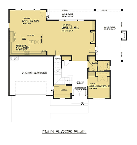 Contemporary, Modern House Plan 81935 with 4 Beds, 3 Baths, 2 Car Garage First Level Plan
