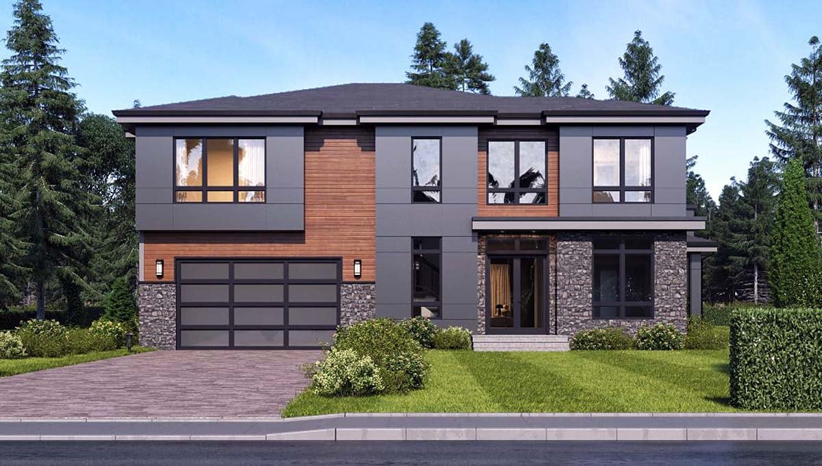Contemporary, Modern Plan with 3355 Sq. Ft., 4 Bedrooms, 3 Bathrooms, 2 Car Garage Elevation