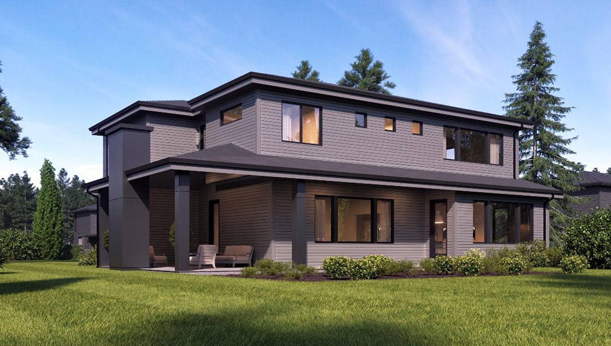 Contemporary, Modern Plan with 3355 Sq. Ft., 4 Bedrooms, 3 Bathrooms, 2 Car Garage Rear Elevation