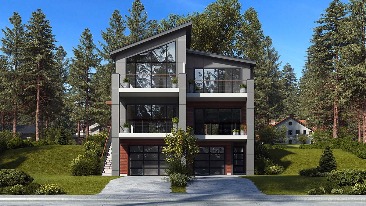 Contemporary, Modern Multi-Family Plan 81940 with 6 Beds, 6 Baths, 3 Car Garage Elevation