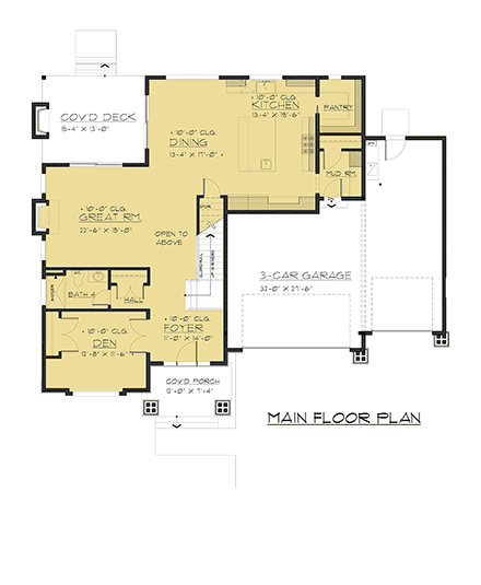 Contemporary, Modern House Plan 81942 with 4 Beds, 4 Baths, 3 Car Garage First Level Plan