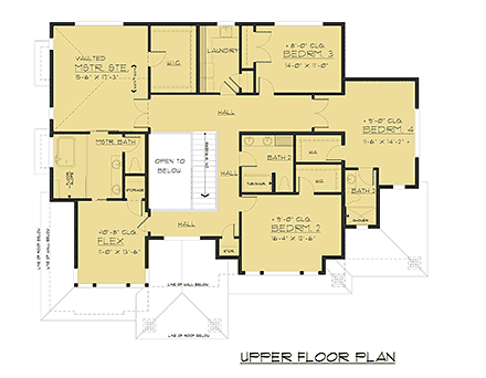 Contemporary, Modern House Plan 81942 with 4 Beds, 4 Baths, 3 Car Garage Second Level Plan