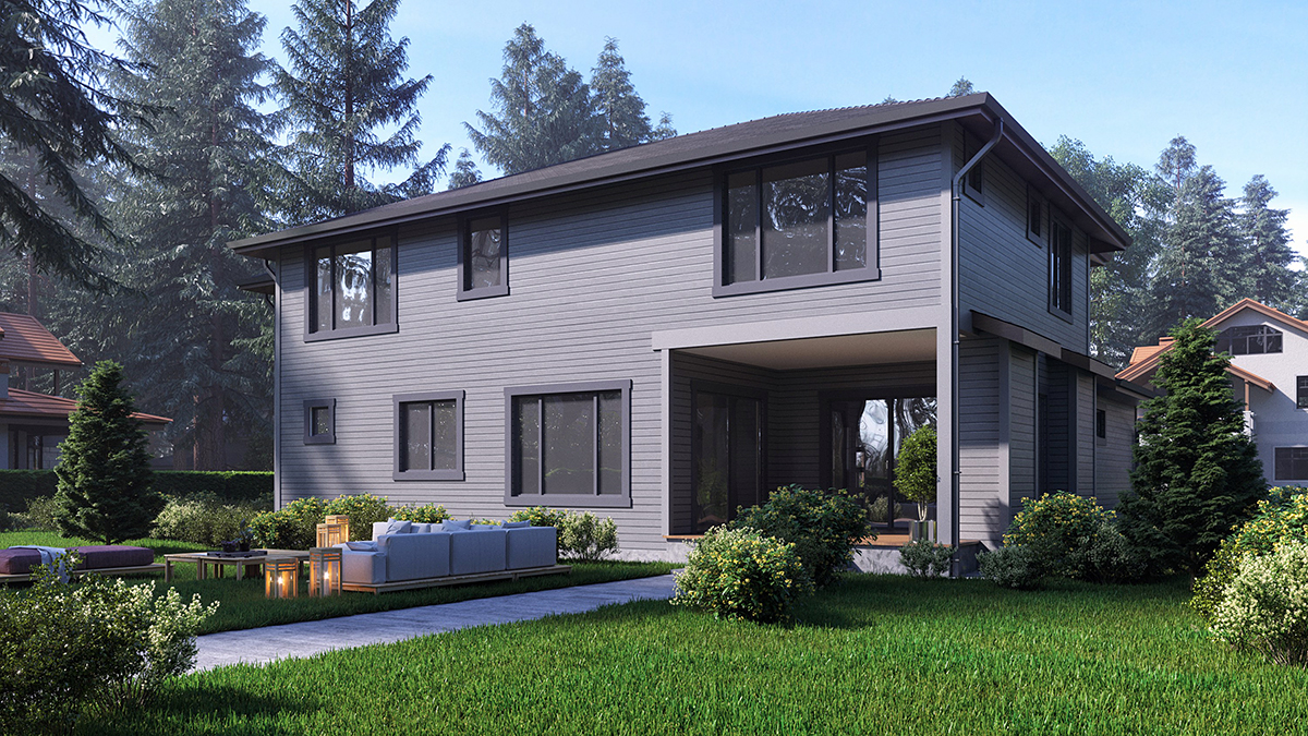 Contemporary, Modern Plan with 3450 Sq. Ft., 4 Bedrooms, 4 Bathrooms, 3 Car Garage Rear Elevation