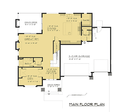 Contemporary, Prairie House Plan 81943 with 5 Beds, 4 Baths, 3 Car Garage First Level Plan