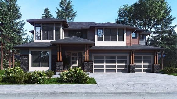Contemporary, Prairie House Plan 81943 with 5 Beds, 4 Baths, 3 Car Garage Elevation