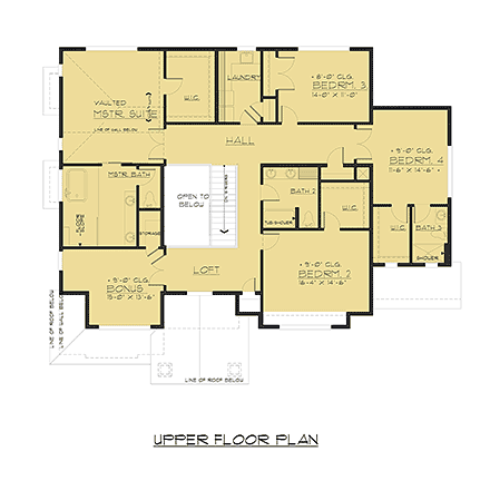 Contemporary, Craftsman, Modern House Plan 81944 with 4 Beds, 4 Baths, 3 Car Garage Second Level Plan