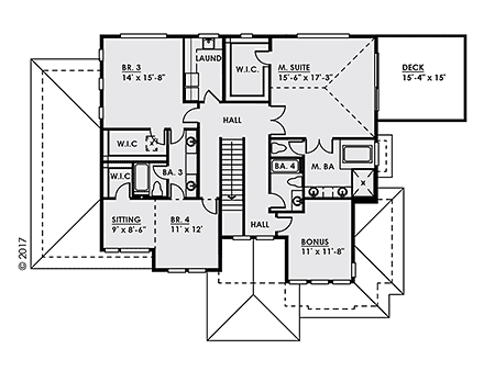 Contemporary, Modern House Plan 81945 with 4 Beds, 5 Baths, 3 Car Garage Second Level Plan
