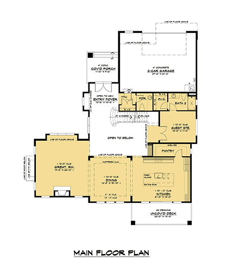 Contemporary, Modern House Plan 81947 with 6 Beds, 5 Baths, 2 Car Garage First Level Plan