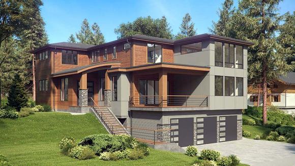 Contemporary, Modern House Plan 81950 with 4 Beds, 4 Baths, 3 Car Garage Elevation