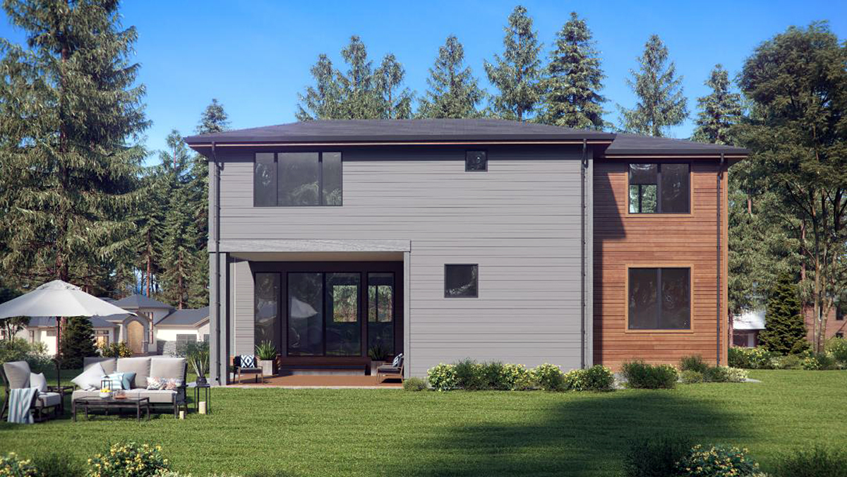 Contemporary, Modern Plan with 3980 Sq. Ft., 4 Bedrooms, 4 Bathrooms, 3 Car Garage Rear Elevation