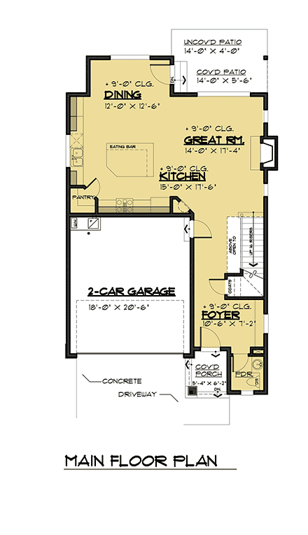 Contemporary, Modern House Plan 81951 with 3 Beds, 3 Baths, 2 Car Garage First Level Plan