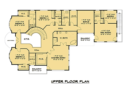 Mediterranean House Plan 81952 with 6 Beds, 7 Baths, 3 Car Garage Second Level Plan