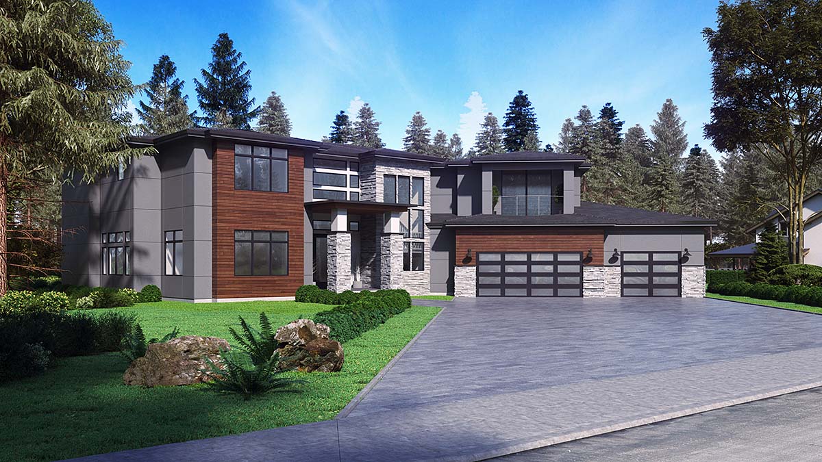 Contemporary, Modern Plan with 5195 Sq. Ft., 4 Bedrooms, 5 Bathrooms, 3 Car Garage Elevation