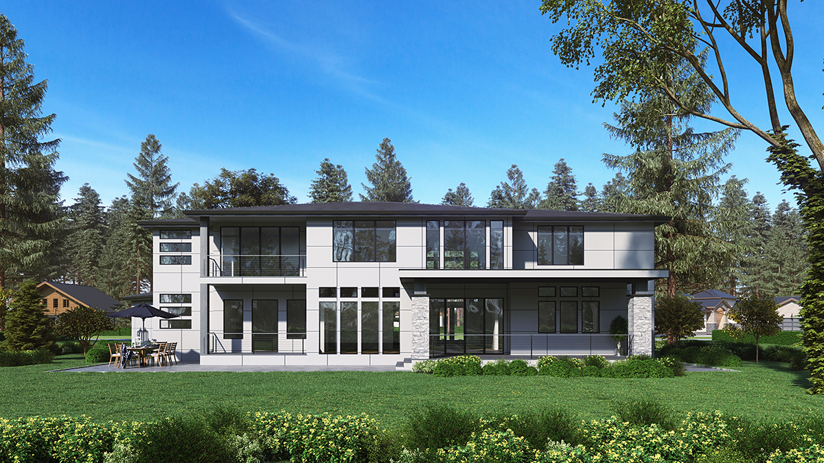 Contemporary, Modern Plan with 5195 Sq. Ft., 4 Bedrooms, 5 Bathrooms, 3 Car Garage Rear Elevation