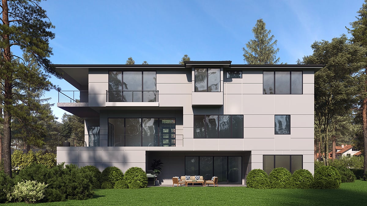 Contemporary, Modern Plan with 5010 Sq. Ft., 4 Bedrooms, 6 Bathrooms, 4 Car Garage Rear Elevation