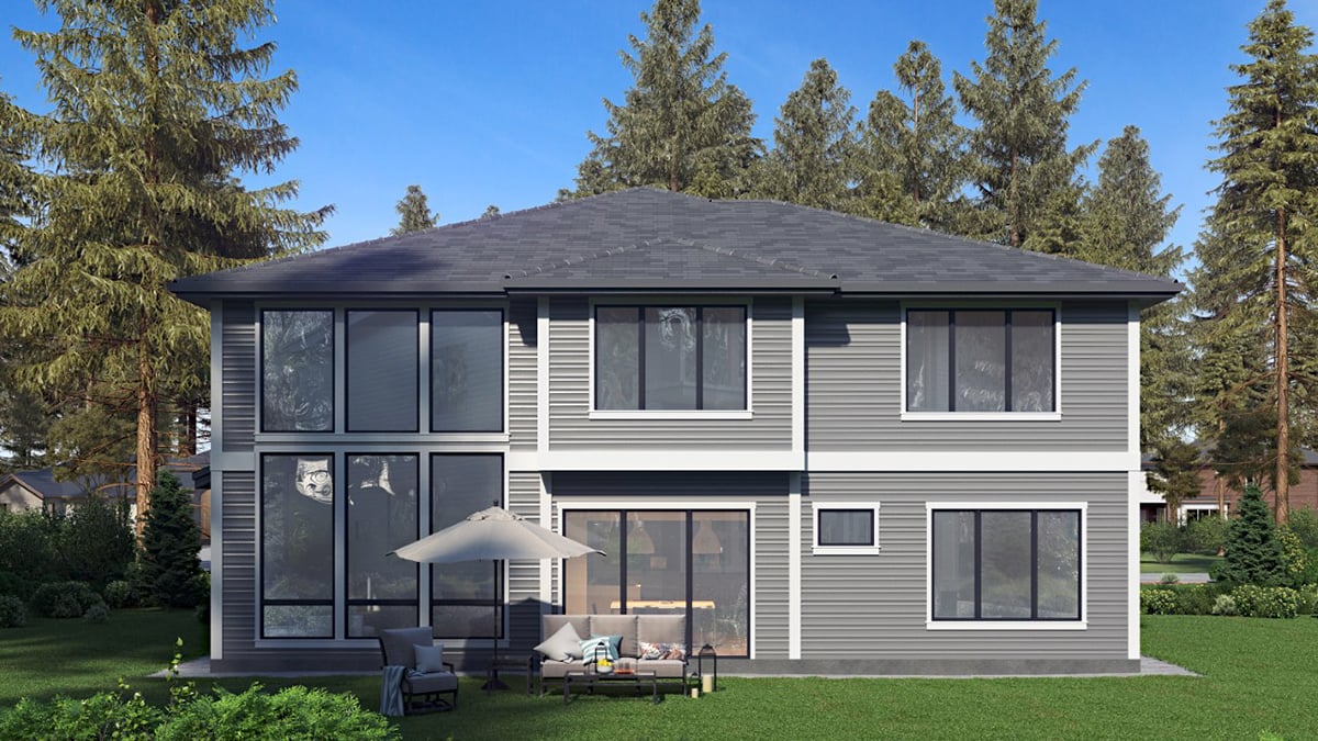 Contemporary, Modern Plan with 4310 Sq. Ft., 5 Bedrooms, 5 Bathrooms, 2 Car Garage Rear Elevation