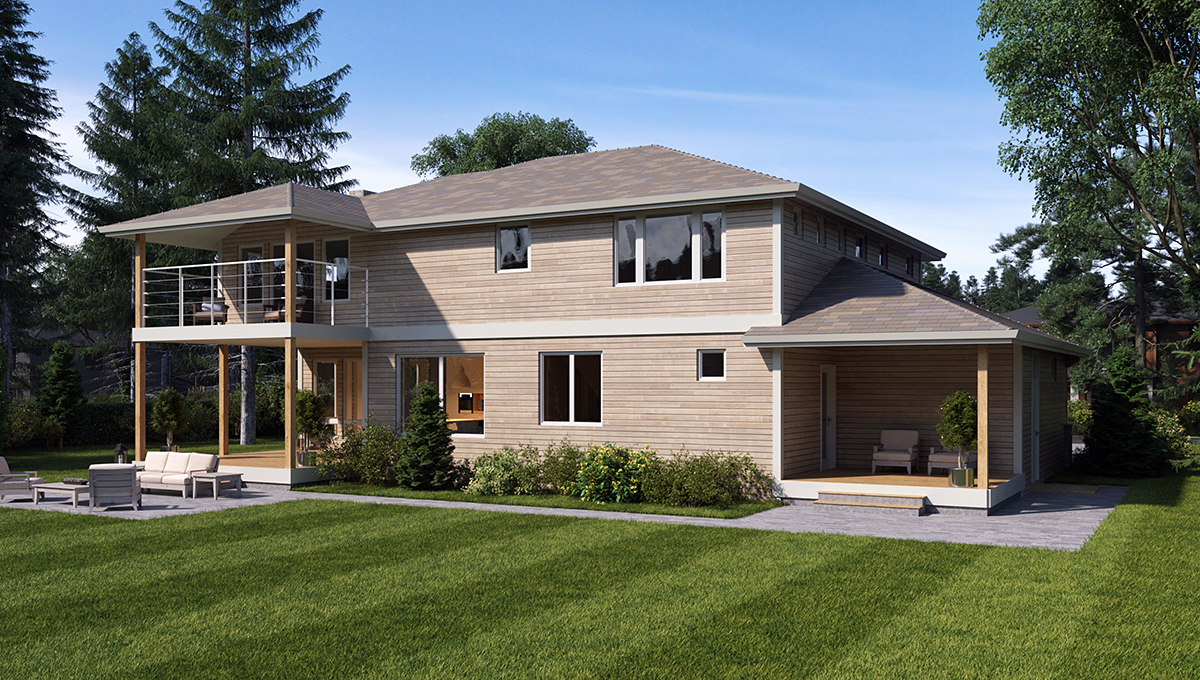 Colonial, Contemporary, Traditional Plan with 3126 Sq. Ft., 3 Bedrooms, 4 Bathrooms, 3 Car Garage Rear Elevation