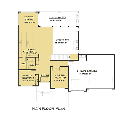 Contemporary, Modern House Plan 81961 with 4 Beds, 3 Baths, 3 Car Garage First Level Plan